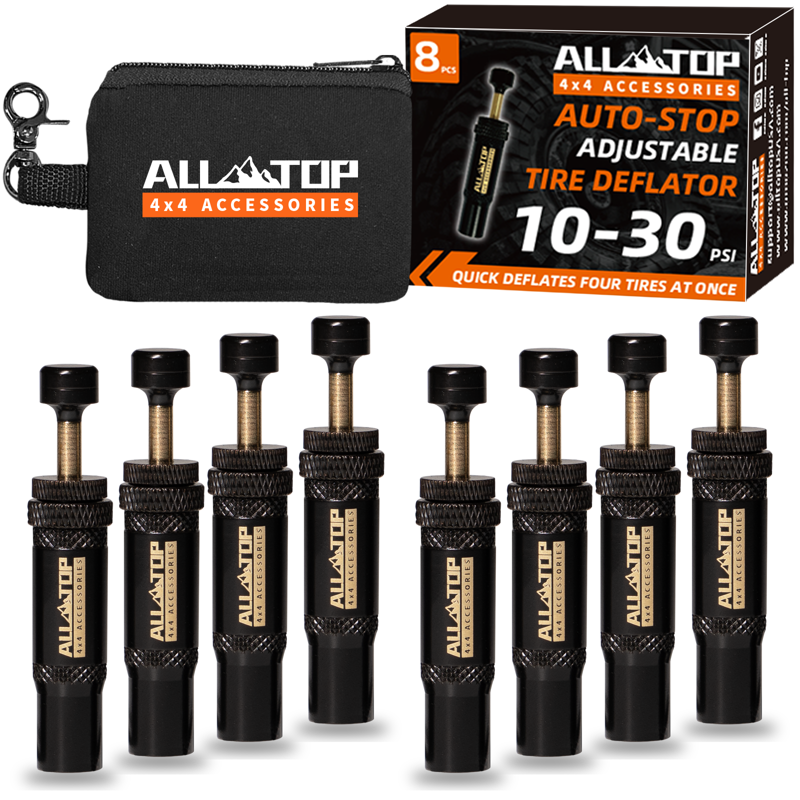 可调自动停止轮胎放气器，10-30 PSI，8 件套